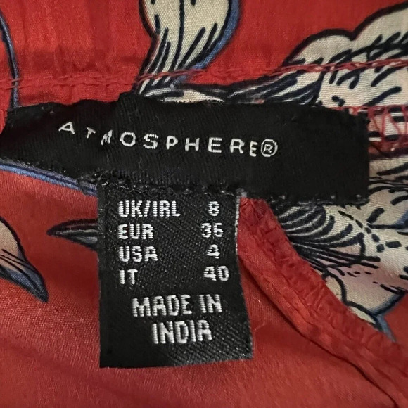 Atmosphere Red Satin Floral Mini Short Dress Off The Shoulder Sz 4 - Picture 6 of 6